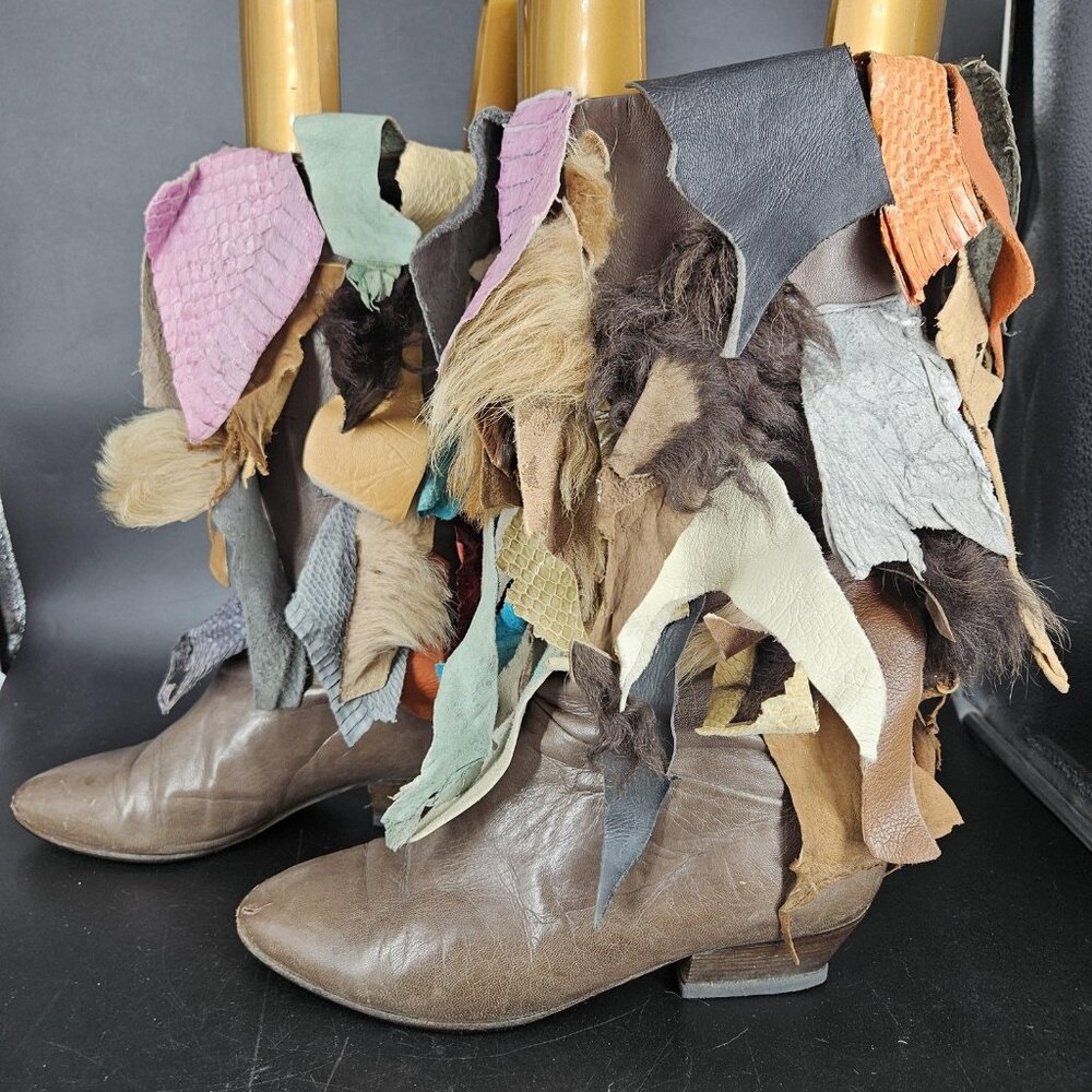 Leo Novi Boots Womens Size 8.5 Multicolor Patchwork Fringe Western Leather Art - Picture 9 of 16
